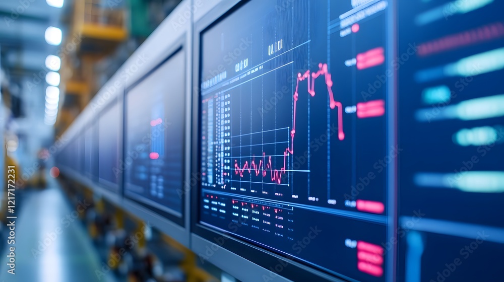 Aufkleber digital monitoring systems displaying real-time data on oil production in modern factories