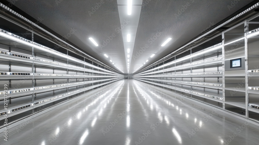 Poster modern data center with rows of servers and clean design