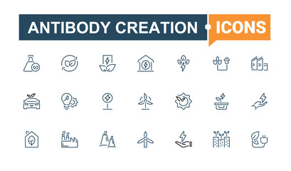 Set of Antibody Creation line icons. Related to medical, body, treatment, Immunization, vaccination, epidemic and more. Minimal linear icons. Editable vector stroke.