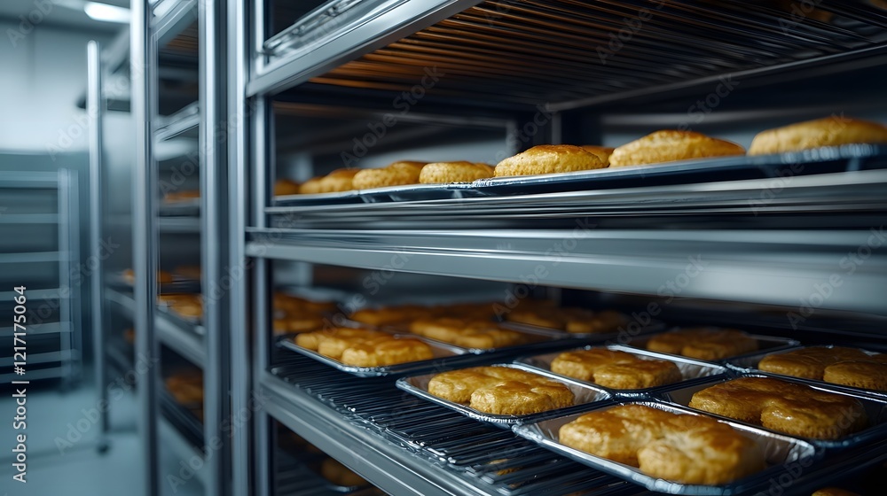 Poster cutting-edge ovens baking multiple trays simultaneously for optimized bakery production