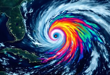 Fototapeta premium Stunning Hurricane Image Rainbow Swirl Powerful Storm Satellite View