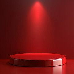 Glossy red podium with spotlight on a bold monochromatic background