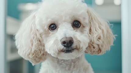 Grooming Poodle During Veterinary Check-up at Pet Clinic