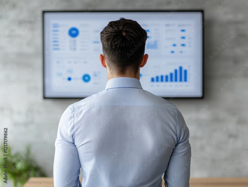 Aufkleber businessman analyzing data on a digital screen, focusing on charts and performance metrics for strat