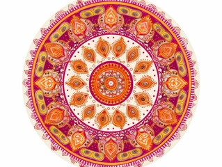 Fototapeta premium Vibrant circular mandala with intricate orange and pink patterns