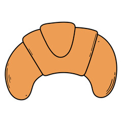 Hand drawn cartoon croissant on white background.