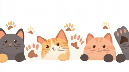 Obraz premium Adorable Cartoon Cats with Cute Faces and Funny Paws