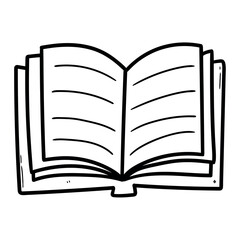 Hand drawn doodle open book on white background.