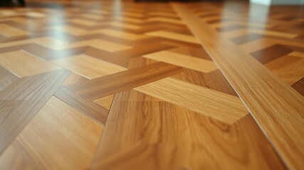 Luxurious Herringbone Patterned Wood Flooring A Close-Up View Showing Rich Texture and Detail