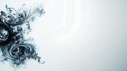 Abstract Blue Swirls and Floral Design on White Background