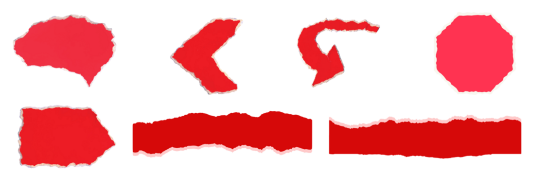 Piece of red cardboard paper tear set isolated on transparent background