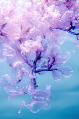 elegant purple algae floating on the water of a pool