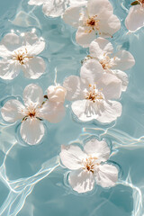 beautiful white jasmine blossoms floating on the water in a pool