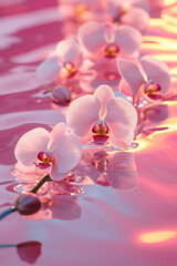 beautiful orchid flowers floating on the water, pink color palette