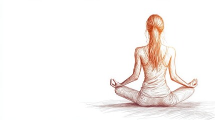 A serene woman meditates in a cross-legged position, embodying tranquility and mindfulness against a minimal white background.