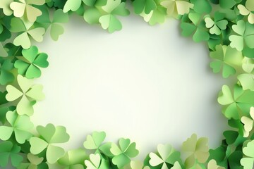 St. Patrick day background with green paper cutout shamrocks
