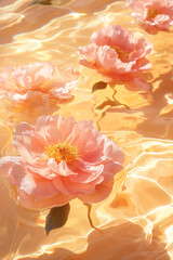 beautiful roses or peonies floating on the water