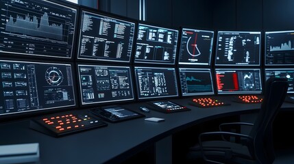 Digital Dashboard Displaying Real-Time Logistics Data in a Futuristic Control Room