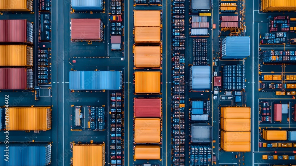 Aufkleber aerial view of automated logistics hub with cargo containers and sorting technology