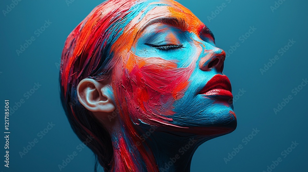 Wall mural vibrant abstract face art with colorful paint on skin