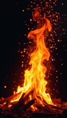 Fototapeta premium Fiery sparks ascend, glowing embers against black , fiery, intense