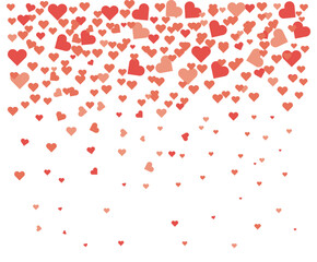 Romantic red heart FOR Valentine hearts falling on white background