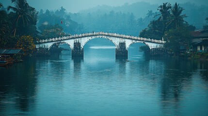 Fototapeta premium Serene Stone Bridge Over Calm Tropical River