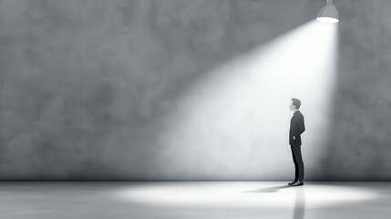 Obraz premium Silhouette Of A Person Standing In A Spotlight In An Empty Room