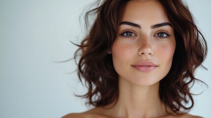 Naklejka premium Beautiful Woman with Freckles and Brown Hair