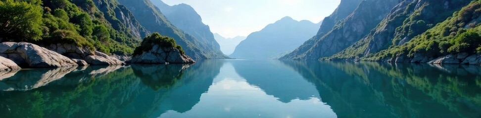 Clear dark waters of Sempachersee mirror majestic rock formations, scenery, landscape, rocks