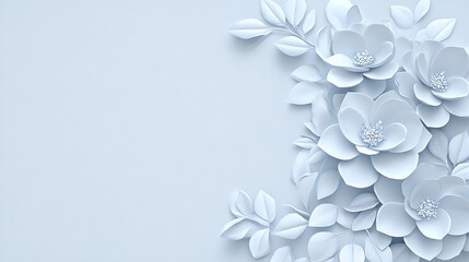 Elegant Light Blue Paper Flowers and Leaves Design
