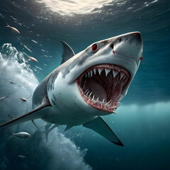 Obraz premium aggressive great white shark cartoon