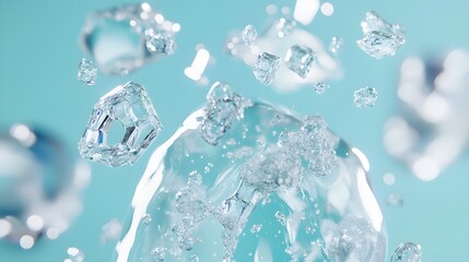 Gently Falling Water Droplets on a Cool Blue Background