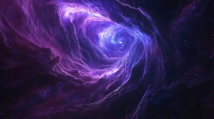 Naklejka premium deep space nebula visualization with swirling cosmic gases in vibrant purples and blues, distant stars creating depth and mystery