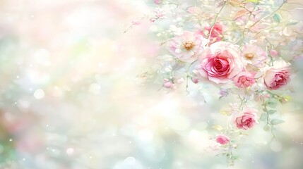 Vintage Roses in Muted Colors on Light Beige Background