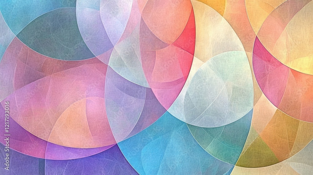 Poster a vibrant display of soft pastel-colored circles and squares, layered artistically to create an abst