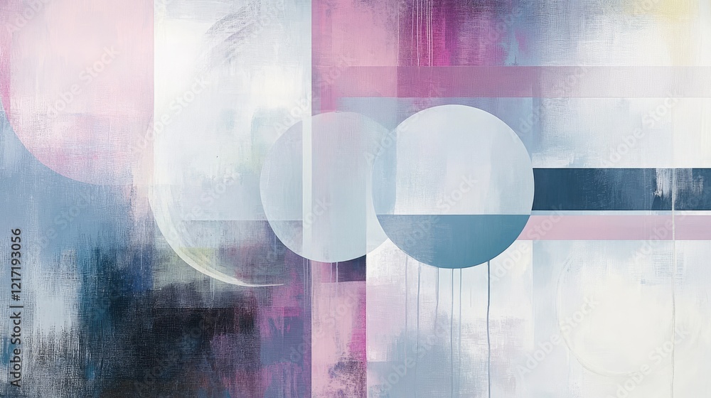 Poster a vibrant display of soft pastel-colored circles and squares, layered artistically to create an abst