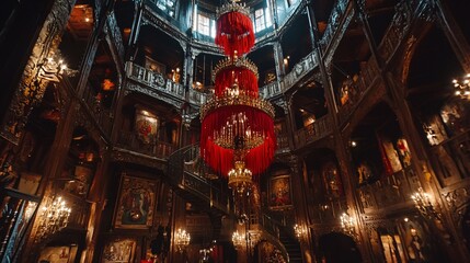 Fototapeta premium thangka paintings displayed within a Tibetan monastery Tibetan architecture 