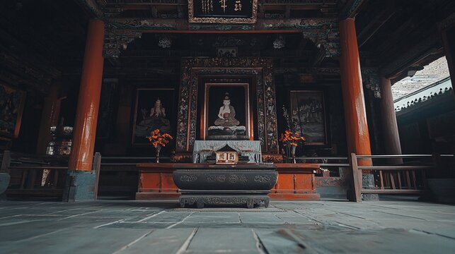 thangka paintings displayed within a Tibetan monastery Tibetan architecture 