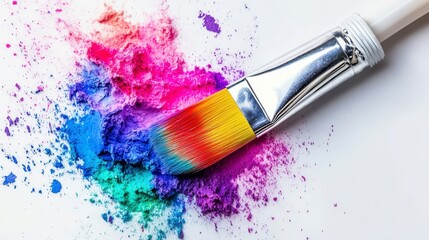 Vibrant Colorful Paintbrush And Powder Explosion