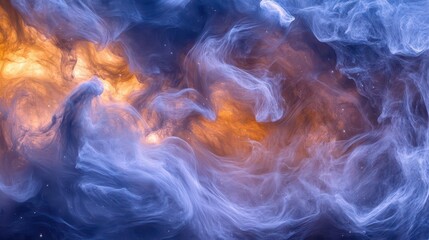 Fototapeta premium ethereal cosmic nebula swirling with deep indigos and periwinkle blues, creating a dreamlike atmospheric background with soft light diffusion