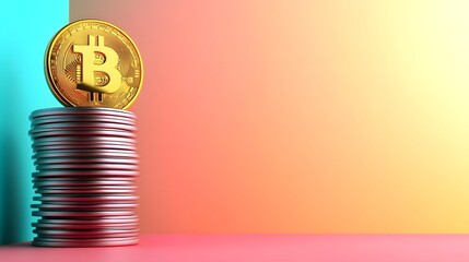 Glowing Percentage Graph Over Cryptocurrency Coins on Neutral Gradient Background