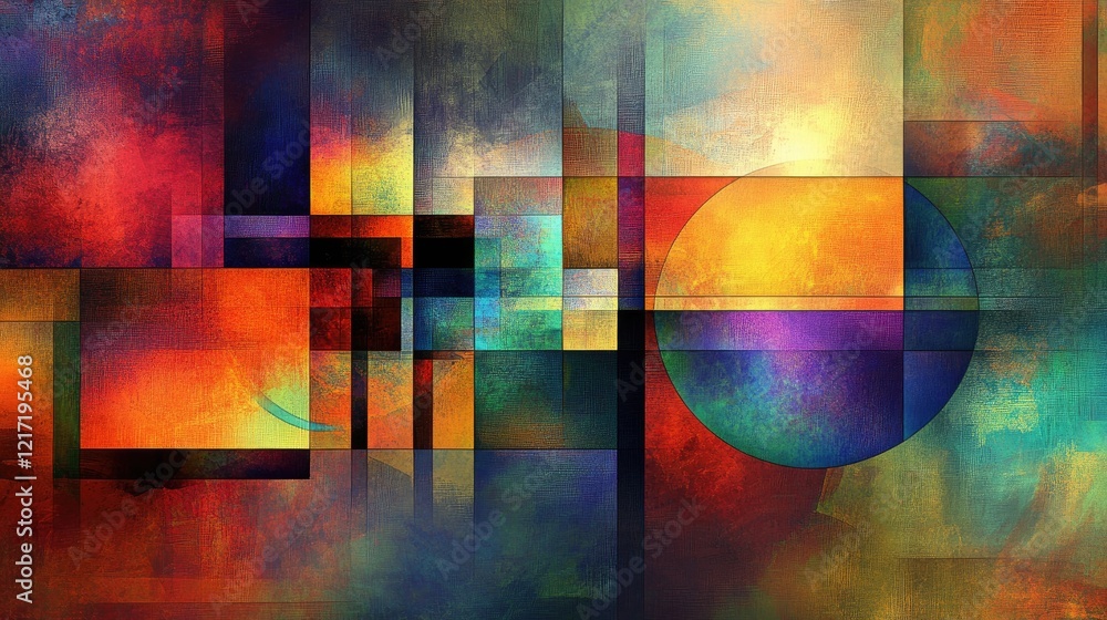 Aufkleber an artistic display of overlapping soft pastel circles and squares, forming a harmonious abstract de