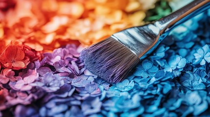 Vibrant Hydrangea Petals and Paintbrush A Colorful Artistic Texture