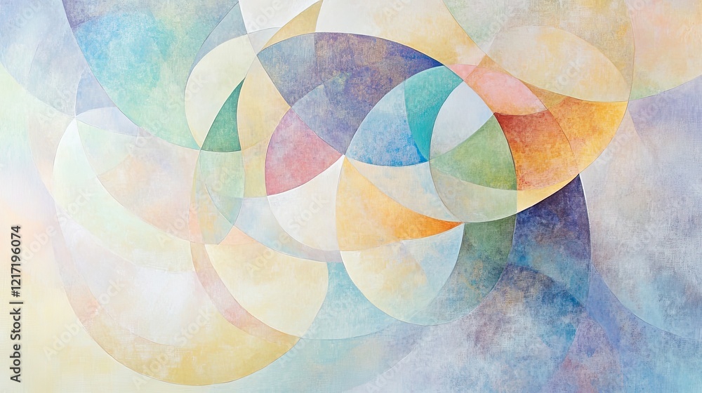 Poster an elegant display of soft pastel shapes, merging circles and squares in a captivating abstract desi