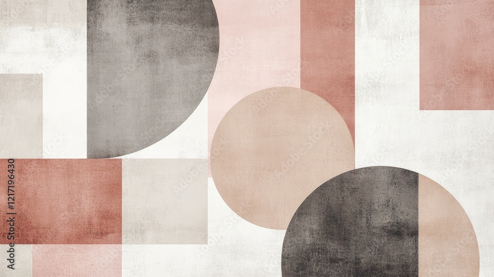 Poster an enchanting display of soft pastel shapes, including circles and squares, overlapping to create a 