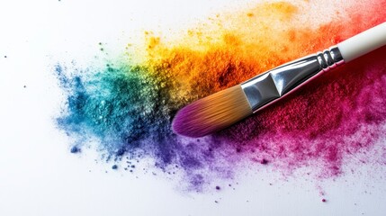 Fototapeta premium Vibrant Rainbow Powder and Paintbrush A Colorful Artistic Texture