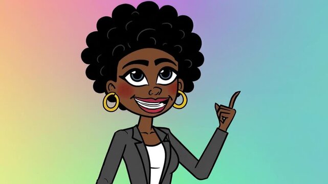 Cartoon illustration of a woman looking for solution to problem and having an idea, hand gesture, eureka moment