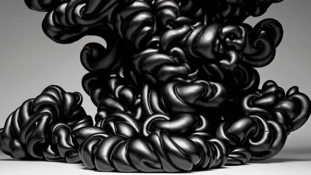 Inky, shiny ribbons of thick black smoke swirling abstract pattern