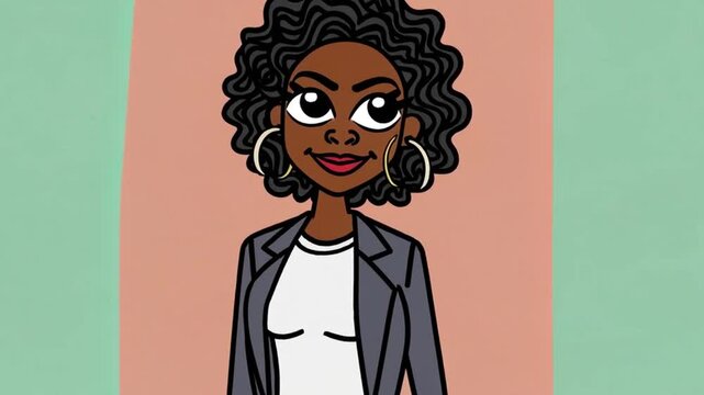 Animated cartoon illustration of a business woman having an idea, looking for answer, finding solution, hand gesture